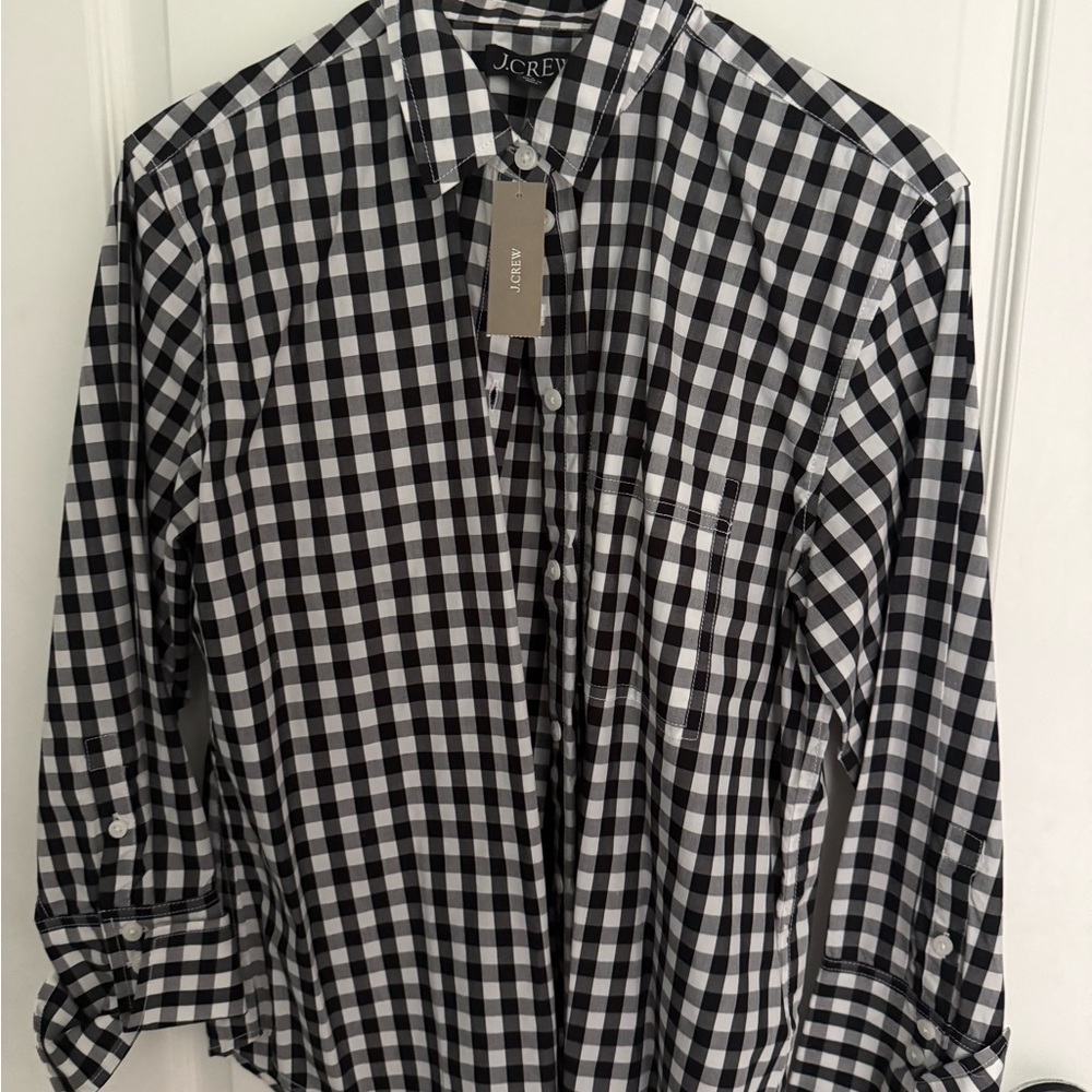 J. Crew Men’s Black and White Gingham Button-Down Shirt